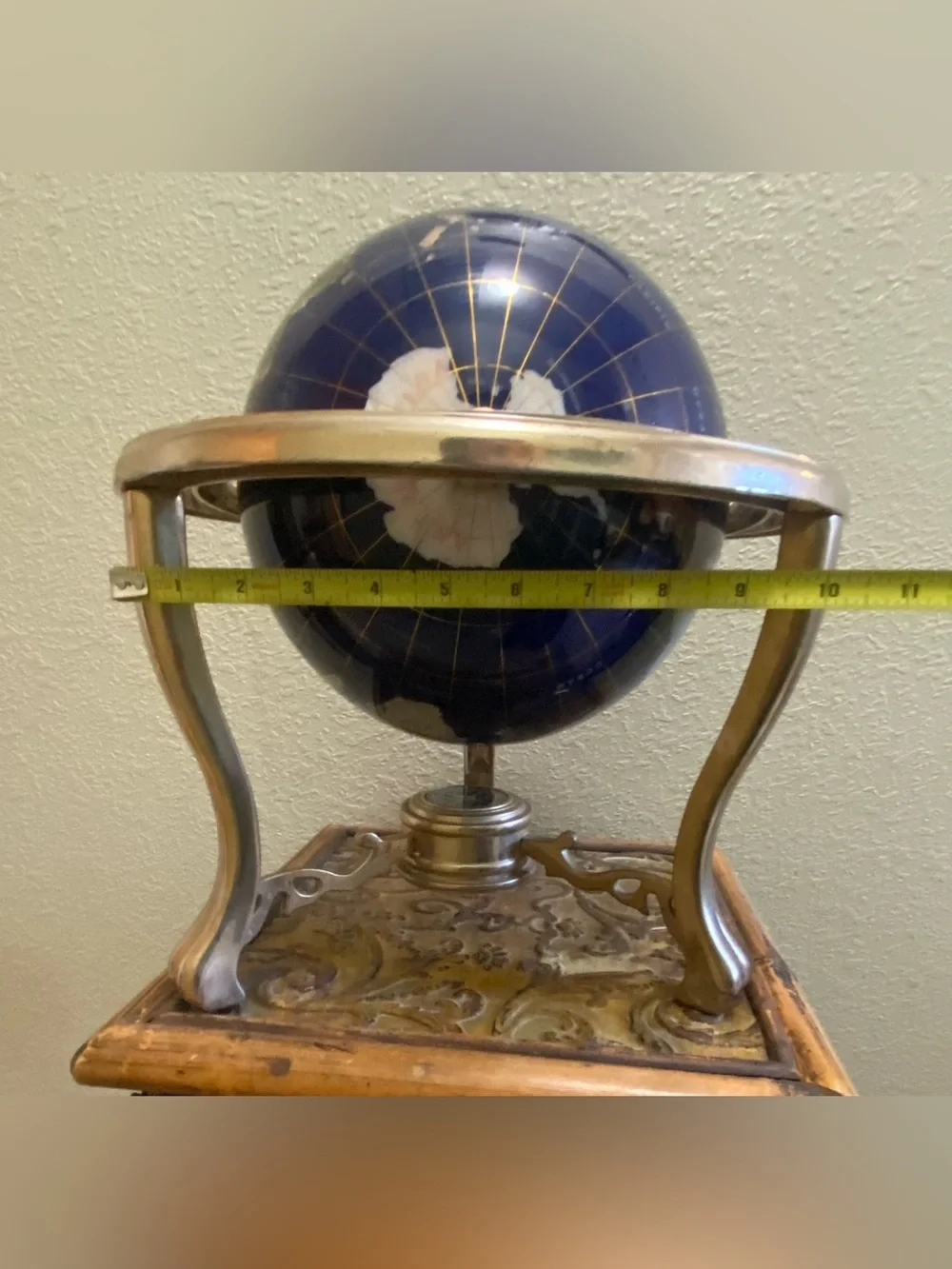Lapis Gemstone Glob Compassion Decorative Globe W/Brass Tripod Base